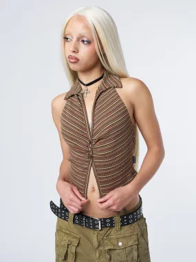 Lena Striped Halter Neck Collar Top