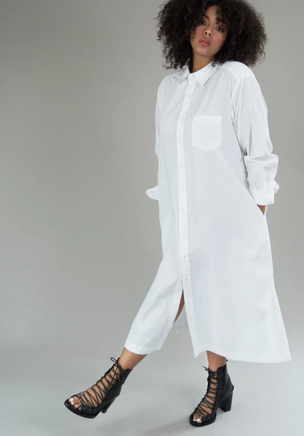 Long Cotton Shirtdress in White