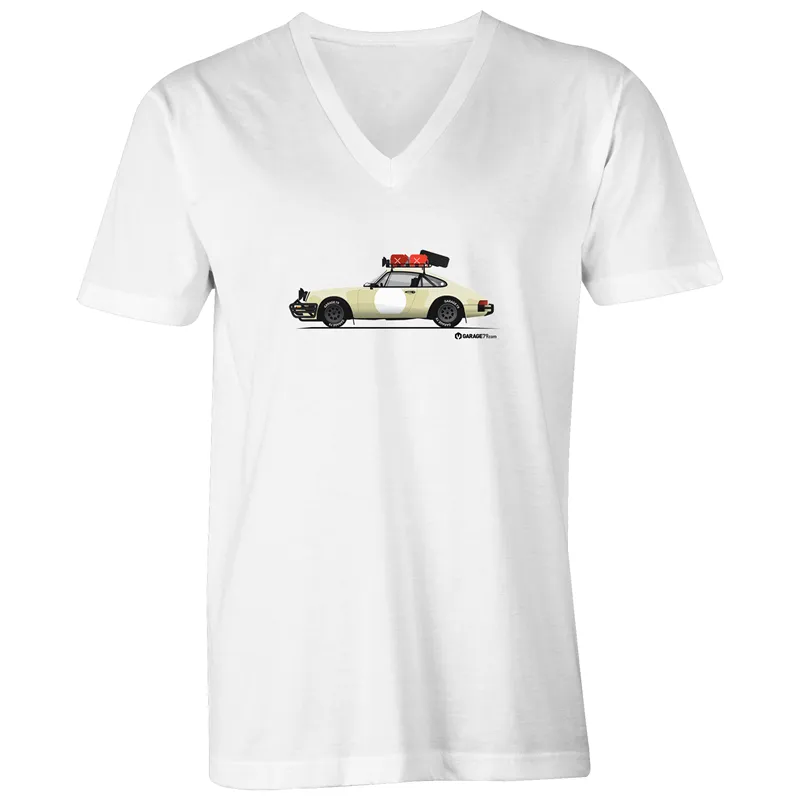 Medium White Porsche Safari - Mens V-Neck Tee - WAREHOUSE