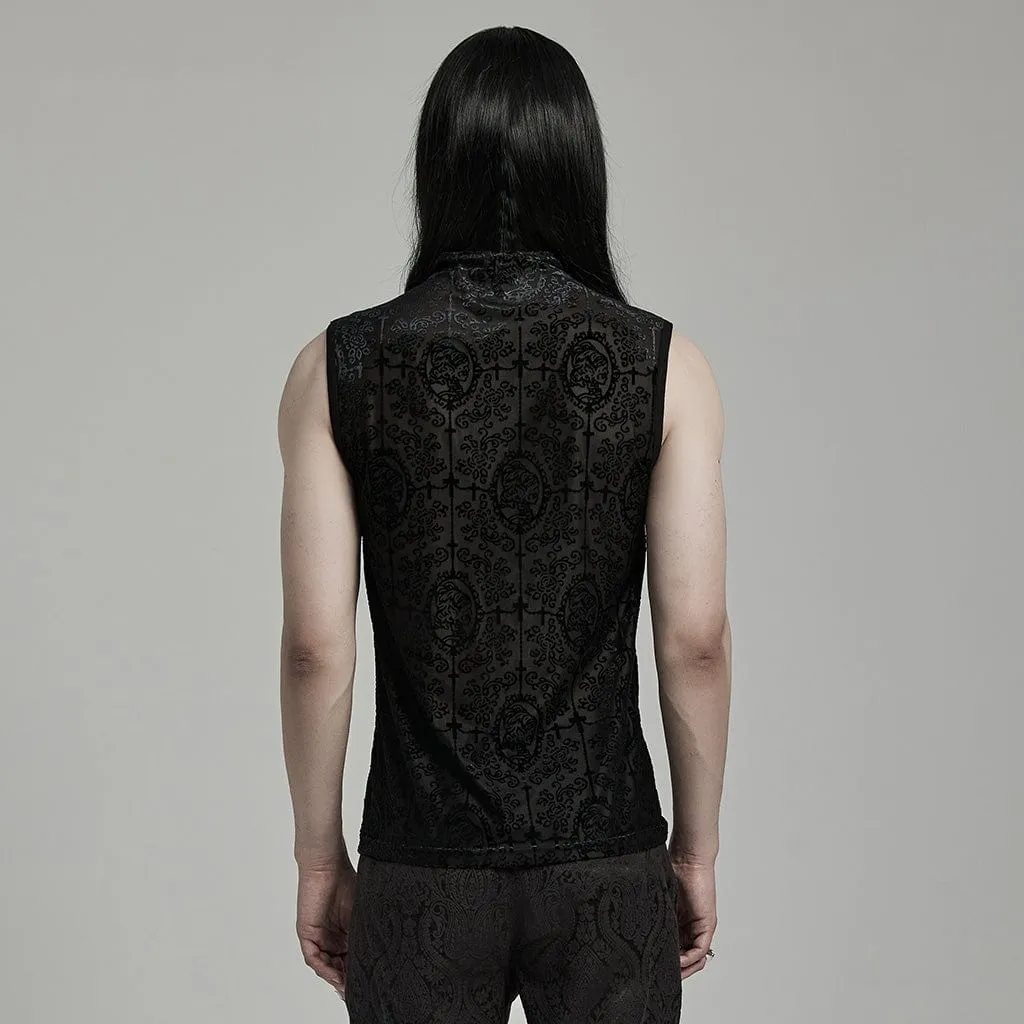 Men's Gothic Beaded Cross Flocking Tank Top