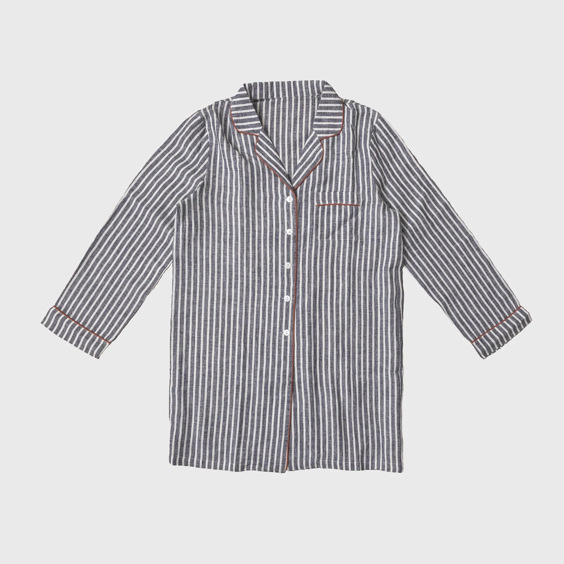 Midnight Stripe Linen Night Shirt