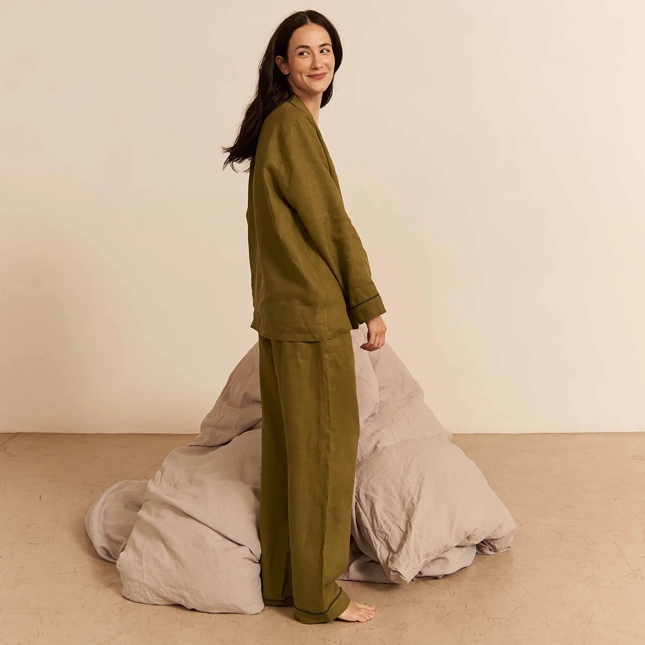 Moss Linen Pyjama Trouser Set