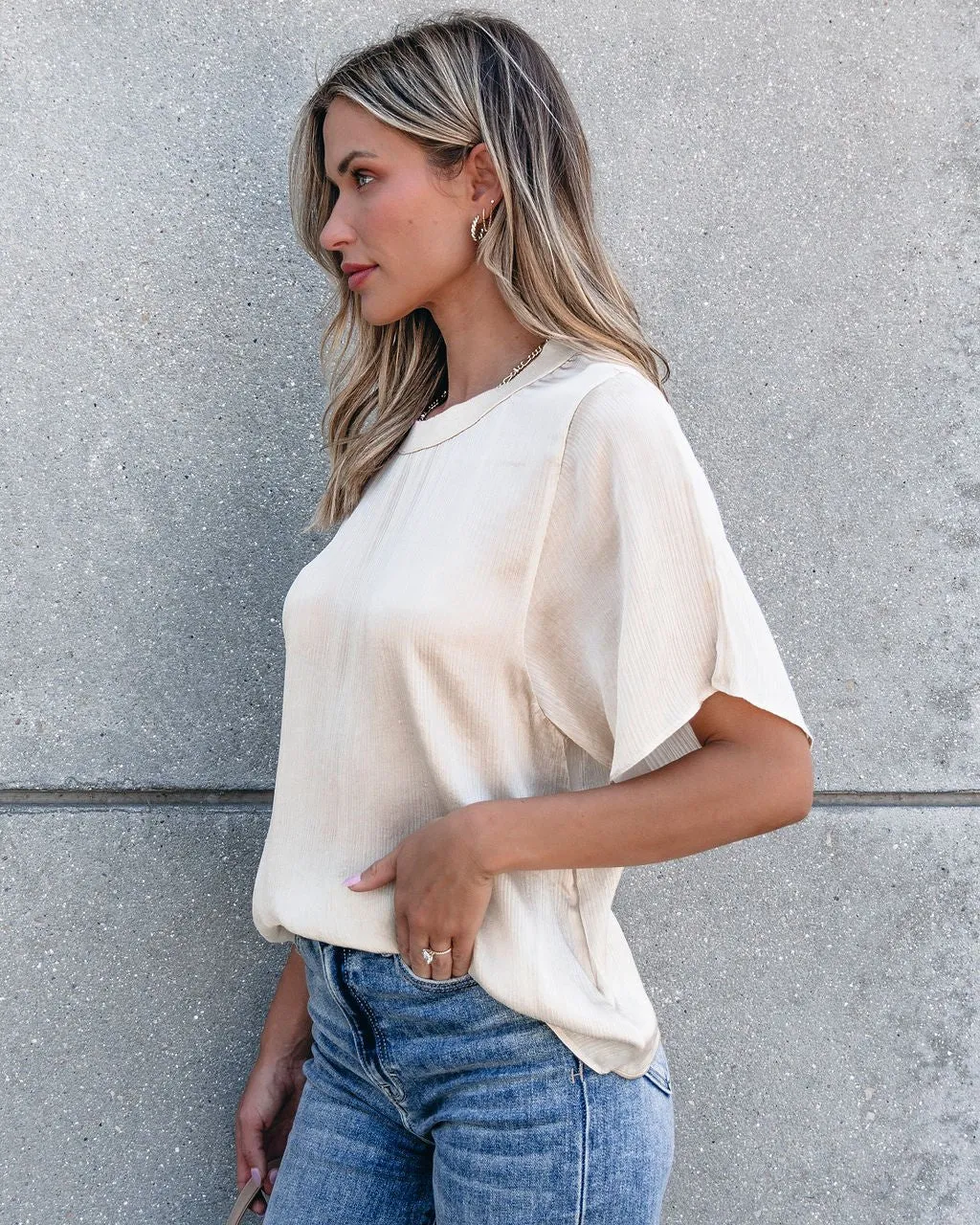 Muse By Magnolia Silky Cream Short Sleeve Top