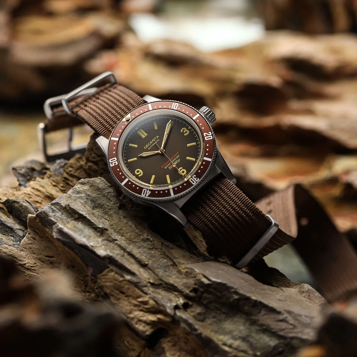 Ocean-Scout Nylon Watch Strap - Brown - Silver Buckle