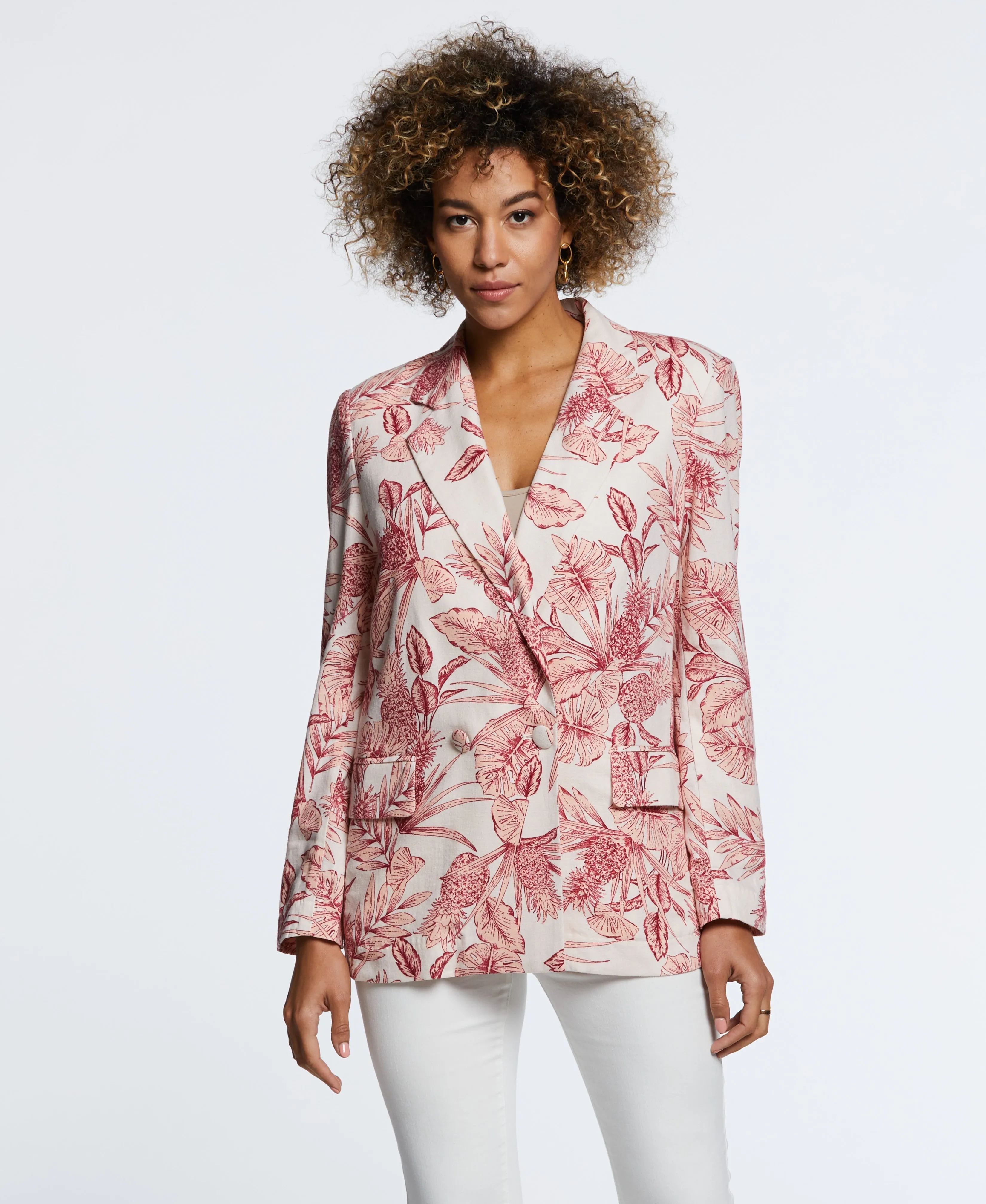 Plus Size Linen Blend Double Breasted Blazer