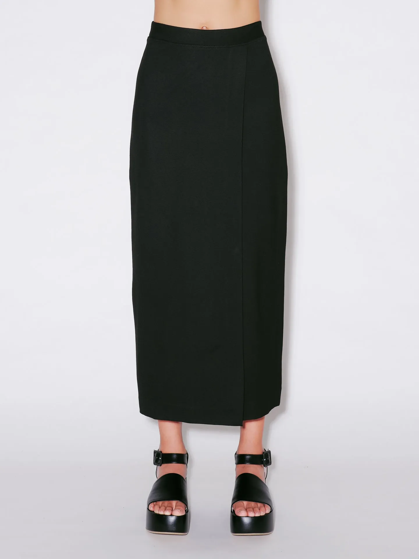 PULL-ON WRAP FRONT SKIRT - SOLID INTERLOCK