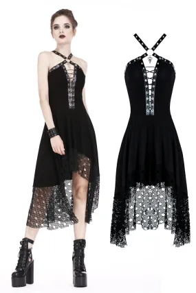 Punk knitted dress with net pattern hem and sexy eyelet rope design DW189