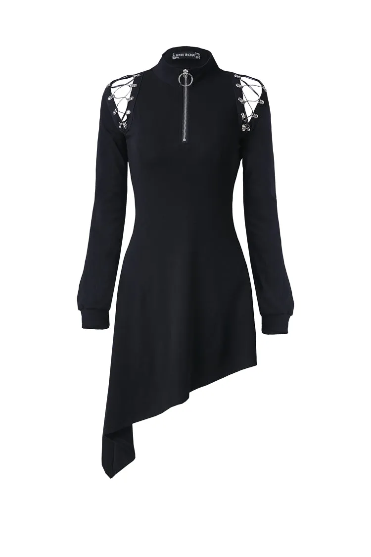 Punk zippered hollow shoulder dress DW218