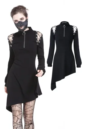 Punk zippered hollow shoulder dress DW218