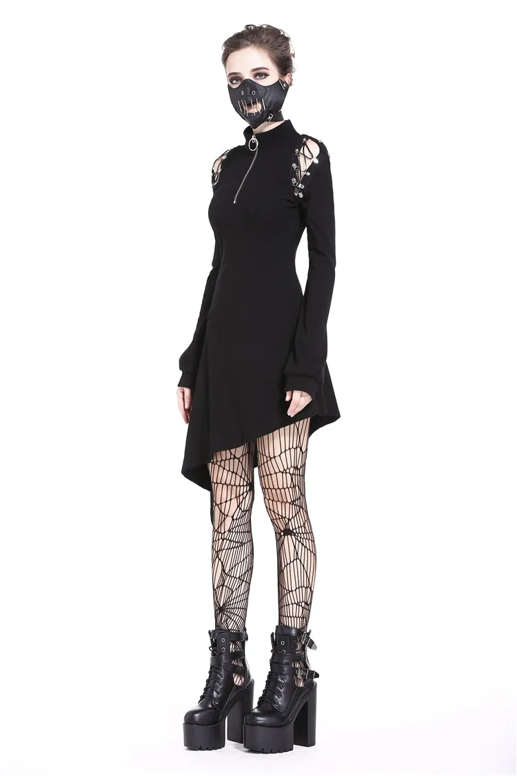 Punk zippered hollow shoulder dress DW218