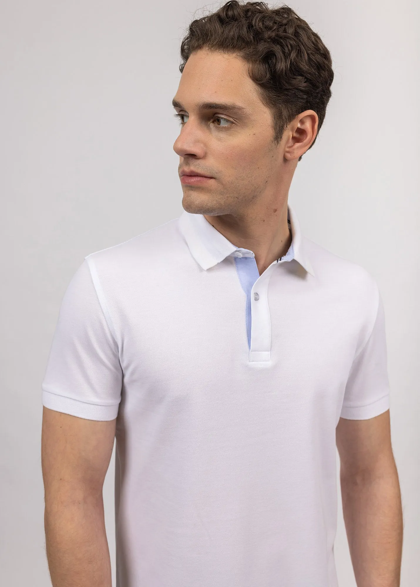 Rayan polo shirt in cotton stretch - pique knit, embroidered (BLANC)