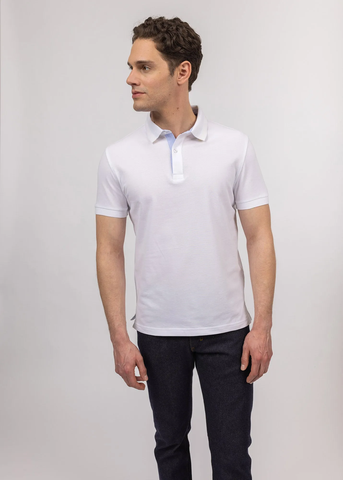 Rayan polo shirt in cotton stretch - pique knit, embroidered (BLANC)