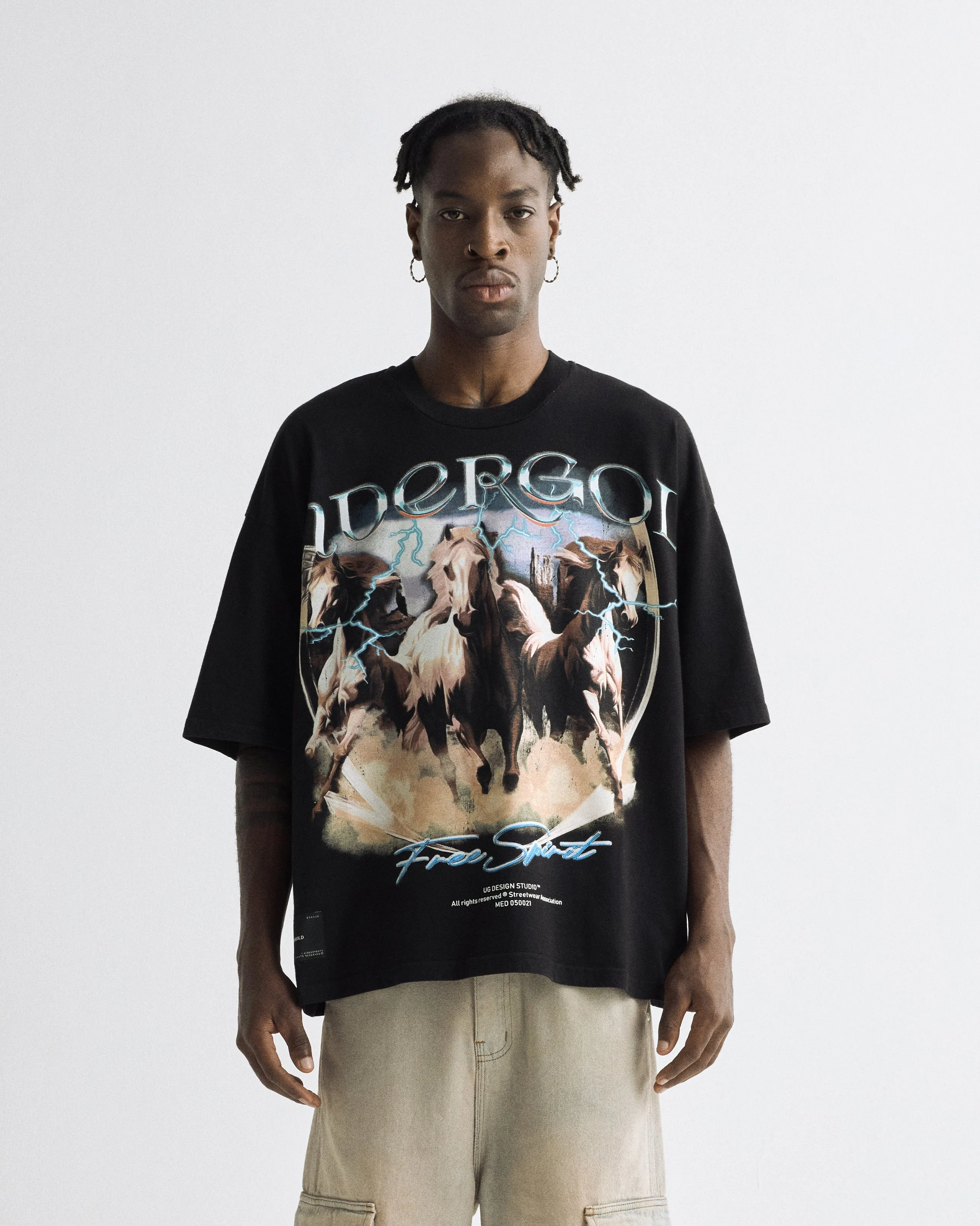 Rodeo Thunder Horses Boxy Tshirt Black