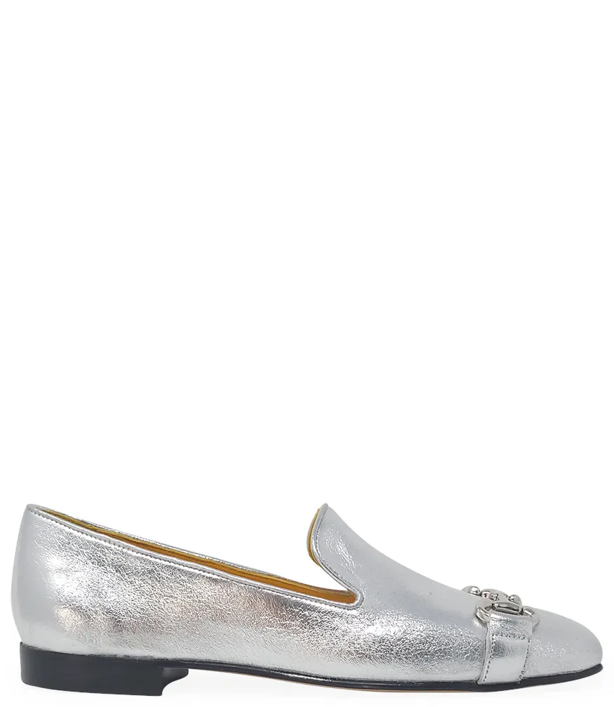 Silver Leather Square Toe Loafer