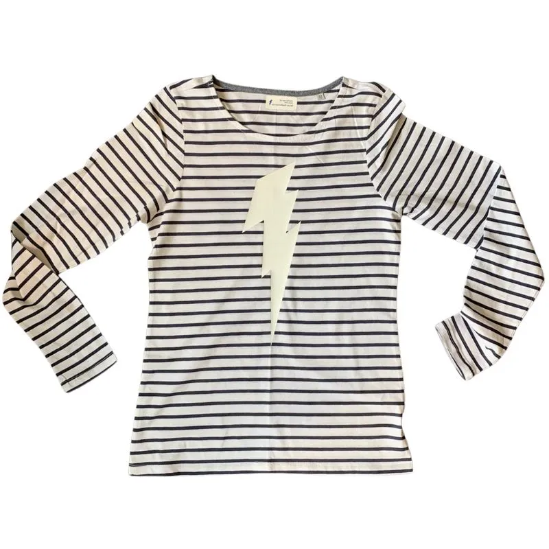 Striped Breton-Style Top with Lightning Bolt (Red or Navy Stripe)