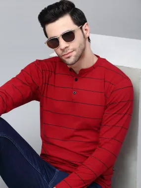 Striped Henley Neck Full Sleeve T- Shirt