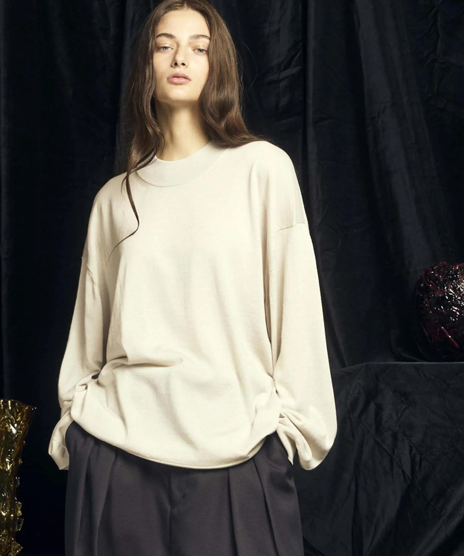 Super120s High Gauge Prime-Over Mock Neck Knit Pullover