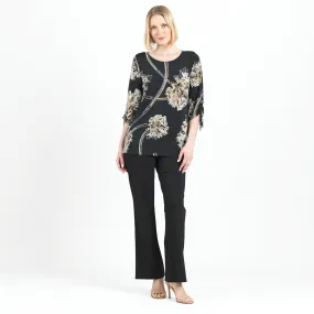 Textured Pull-Tie Cuff Tunic - Mum Blossom