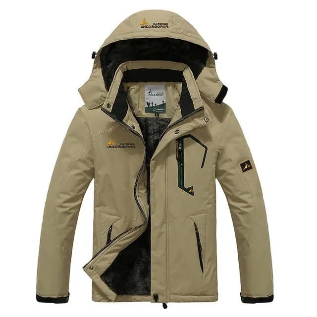 UNCO & BOROR Men's Sports Fashion Khaki Brown Coat Jacket Premium Quality Windproof Hooded Thick Winter Parka Coat Jacket